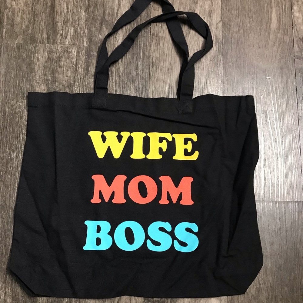 Only 1 left 😍WIFE MOM BOSS Made in USA Black Tote - Picture 3 of 7
